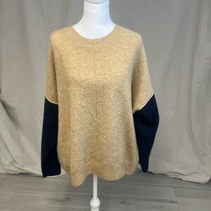Vince Camuto Tan/Camel Navy Colorblock Crewneck Sweater Sz XL Cozy Minimalist